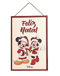Quadro de Madeira Mickey e Miniie Feliz Natal 40cm - 01 unidade - Natal Disney - Cromus - Rizzo