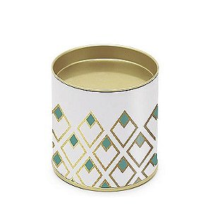 Lata para Bombons Branco Detalhes Turquesa P - 8,5x7,5cm - 01 unidade - Cromus - Rizzo Embalagens