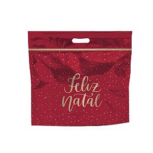 Sacola Metalizada com Zip - Feliz Natal Vermelho e Ouro - 32x40+5cm - 1 unidade - Cromus - Rizzo
