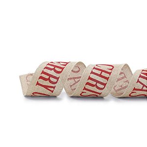 Fita Aramada Merry Christmas - Natural/Vermelho - 6,3cmx9,14m  - 1 unidade - Cromus - Rizzo
