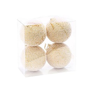 Bolas de Natal Texturizadas - Ouro - 10cm - 4 unidades - Cromus - Rizzo