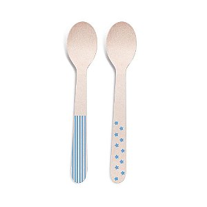 Mini Colher de Madeira Decorada Azul 8 un. Cromus Rizzo Confeitaria