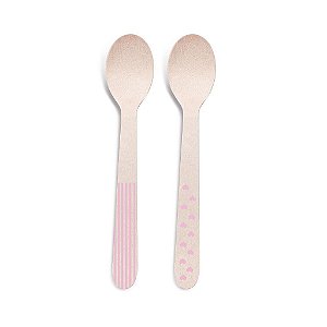 Mini Colher de Madeira Decorada Rosa 8 un. - Cromus - Rizzo Confeitaria