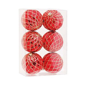 Kit Bolas Texturizado Vermelho 8cm - 06 unidades - Cromus Natal - Rizzo