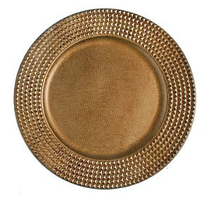 Sousplat Tecido com Borda Quadriculada Ouro 33cm - 01 unidade - Cromus Natal - Rizzo