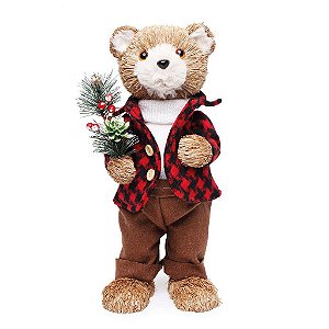 Urso em Pé Casaco Xadrez 38cm - 01 unidade - Cromus Natal - Rizzo