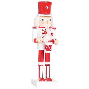 Soldado de Chumbo de Madeira Vermelho e Branco com Tambor 26cm - 01 unidade - Cromus Natal - Rizzo