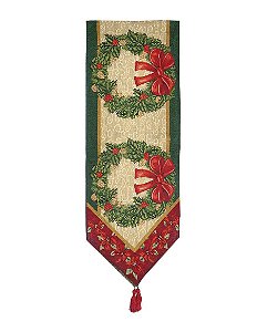 Caminho de Mesa Guirlanda Laço Verde 180cm - 01 unidade - Cromus Natal - Rizzo