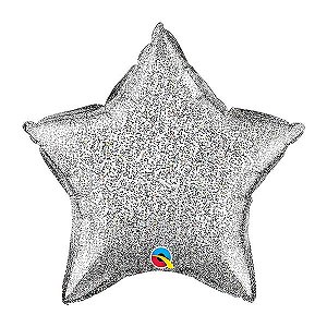 Balão de Festa Microfoil 20" 51cm - Estrela Glittergraphic Prata - 01 Unidade - Qualatex - Rizzo Balões