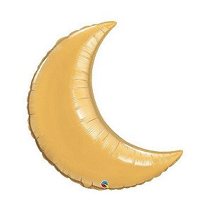 Balão de Festa Microfoil 35" 89cm - Lua Crescente Ouro Metálico - 01 Unidade - Qualatex - Rizzo Balões
