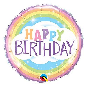 Balão de Festa Microfoil 18" 45cm - Happy Birthday Arco-Íris - 01 Unidade - Qualatex - Rizzo Balões