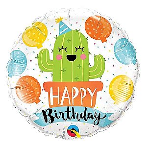 Balão de Festa Microfoil 18" 45cm - Birthday Cactos - 01 Unidade - Qualatex - Rizzo Balões
