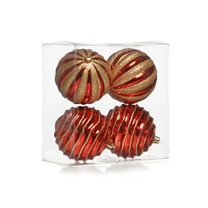 Kit Bolas Texturizadas Sortidas Vermelho e Ouro Glitter 10cm - 04 unidades - Cromus Natal - Rizzo