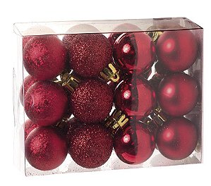 Kit Bolas Texturizadas Brilho Vermelho 3cm - 24 unidades - Cromus Natal