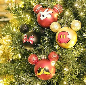 Kit Bolas Acessórios Mickey e Minnie Vermelho Preto e Ouro  6cm - 06 unidades Natal Disney - Cromus - Rizzo