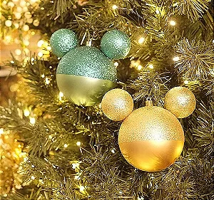 Kit Bola Mickey Verde e Ouro Glitter 6cm - 06 unidades - Natal Disney - Cromus - Rizzo