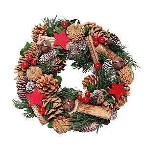 Guirlanda Decorada Pinha e Estrela Verde 30cm - 01 unidade - Cromus Natal - Rizzo