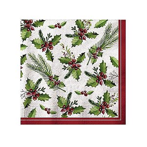 Guardanapo de Papel Azevinho 33cm - 20 folhas - Cromus Natal - Rizzo Embalagens