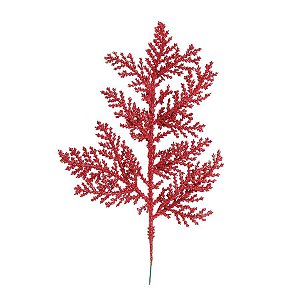 Galho Curto Folhas Glitter Vermelho 25cm - 01 unidade - Cromus Natal - Rizzo