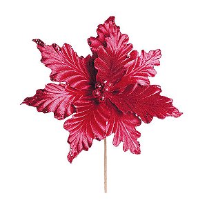 Flor de Natal Poinsettia Vermelho Cabo Curto - 01 unidade - Cromus Natal - Rizzo