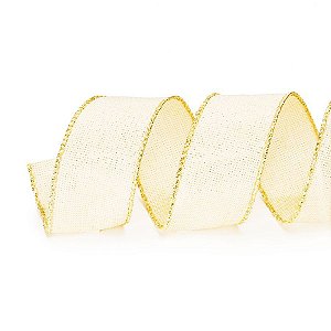 Fita Aramada Marfim e Ouro 3,8cm x 9,14m - 01 unidade - Cromus Natal - Rizzo