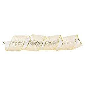 Fita Aramada Listras Ouro 6,3cm x 9,14m - 01 unidade - Cromus Natal - Rizzo Embalagens