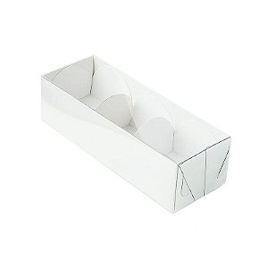 Caixa 3 Doces com Tampa Transparente Nº 3 (12cm x 4,5cm x 3,5cm) Branca 10 unidades Assk Rizzo Embalagens