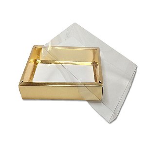 Caixa com Tampa Transparente Nº 6 (13cm x 13cm x 4cm) Dourada 10 unidades Assk Rizzo Embalagens