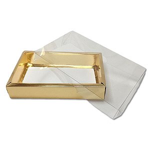 Caixa com Tampa Transparente Nº 7 (15cm x 21cm x 3,5cm) Dourada 10 unidades Assk Rizzo Embalagens