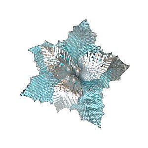 Poinsetia Decorativa de Natal - Azul - 29cm - 1 unidade - Rizzo