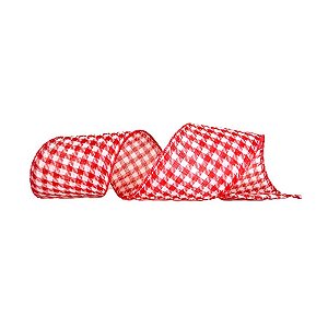 Fita Decorativa Aramada de Natal - Vermelho/Branco - 10cm x 9.14m - 1 unidade - Rizzo
