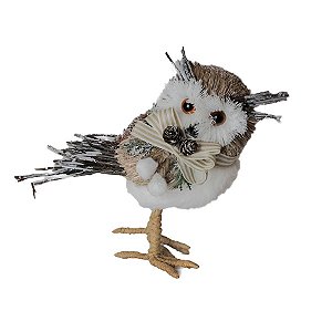 Coruja Decorativa Natural de Natal - 12cm - 1 unidade - Rizzo