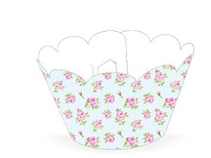 Wrapper Cupcake Tradicional - Floral Azul - 5cm x 22cm - 12 unidades - Nc Toys