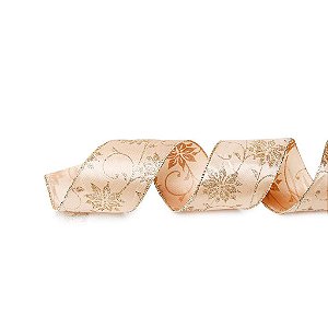 Fita Folhas Rose Gold 3,8cm - 01 unidade 9,14m - Cromus Natal - Rizzo