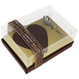 Caixa Ovo de Colher Coração de 500g - Classic Ouro Marrom Cód 0656 - 05 unidades - Ideia Embalagens - Rizzo Embalagens
