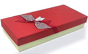 Caixa de Papel para Presente Tampa Vermelho com Laço Listrado - 29 cm x 14 x 5,5 cm - 1 Unidade - Rizzo Confeitaria