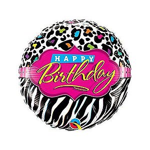 Balão de Festa Microfoil 18" - Birthday Leopardo e Zebra - 01 Unidade - Qualatex - Rizzo Balões