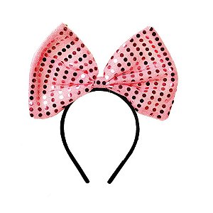 Fantasia Carnaval - Tiara Laço - Paetê Rosa - M - 01 UN - Cromus - Rizzo