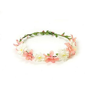 Fantasia Carnaval - Tiara de Flores - Rosa Bebe & Branco - 01 UN - Cromus - Rizzo