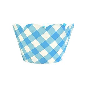 Wrapper para Cupcake - Xadrez Branco/Azul - 21,5x5cm - 12 unidades - Cromus - Rizzo
