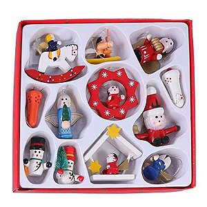Conjunto De Miniaturas De Natal Em Madeira  - 12 unidades - Rizzo