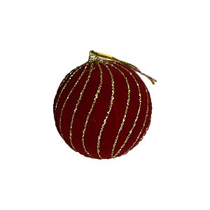 Bola de Natal Decorada - Veludo Vermelho - 9cm - 3 unidades - Rizzo