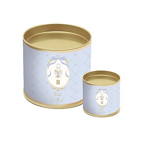Lata para Panetone Hot Stamping Bibelô Feliz Natal - Azul - 01 Unidade - Cromus - Rizzo