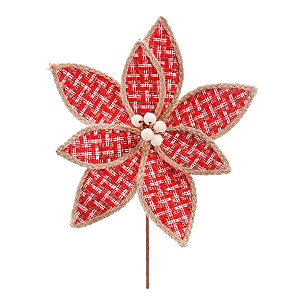 Poinsétia Decorativa Xadrez de Natal - Vermelho, Branco, Ouro - 67cm  - 1 unidade - Cromus  - Rizzo