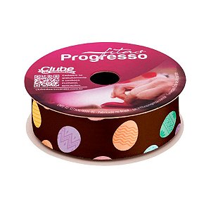 Fita de Cetim ECF005TR 22mm - Cor 174 -  Ovos de Páscoa Coloridos -  Rolo 10m - 1 unidade - Fitas Progresso - Rizzo