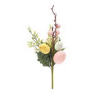 Galho Curto Decorativo Folhas com Ovos de Codorna - 29cm - 1 unidade - Cromus - Rizzo