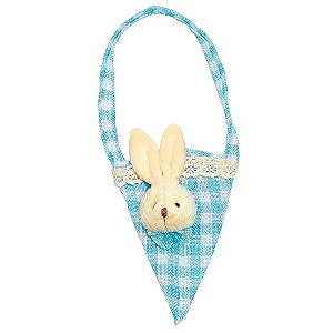 Bolsinha Cone Coelho de Páscoa Xadrez Azul - 22cm x 12cm x 5cm - 1 unidade - Cromus - Rizzo