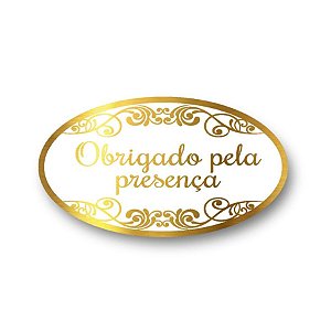 Adesivo "Obrigado pela Presença" - Ref. 2124 - Hot Stamping - Dourado - 100 unidades - Stickr - Rizzo