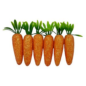 Mini Cenoura Decorativa com Glitter - 6,5cm - 6 unidades - Rizzo