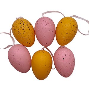 Ovos de Páscoa Laranja e Rosa com Respingos Pretos para Pendurar - 6cm - 6 unidades - Rizzo